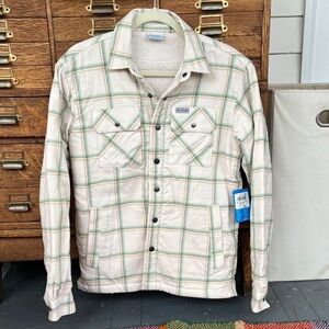Columbia Men's Beige and Green Plaid Shirt Jacket